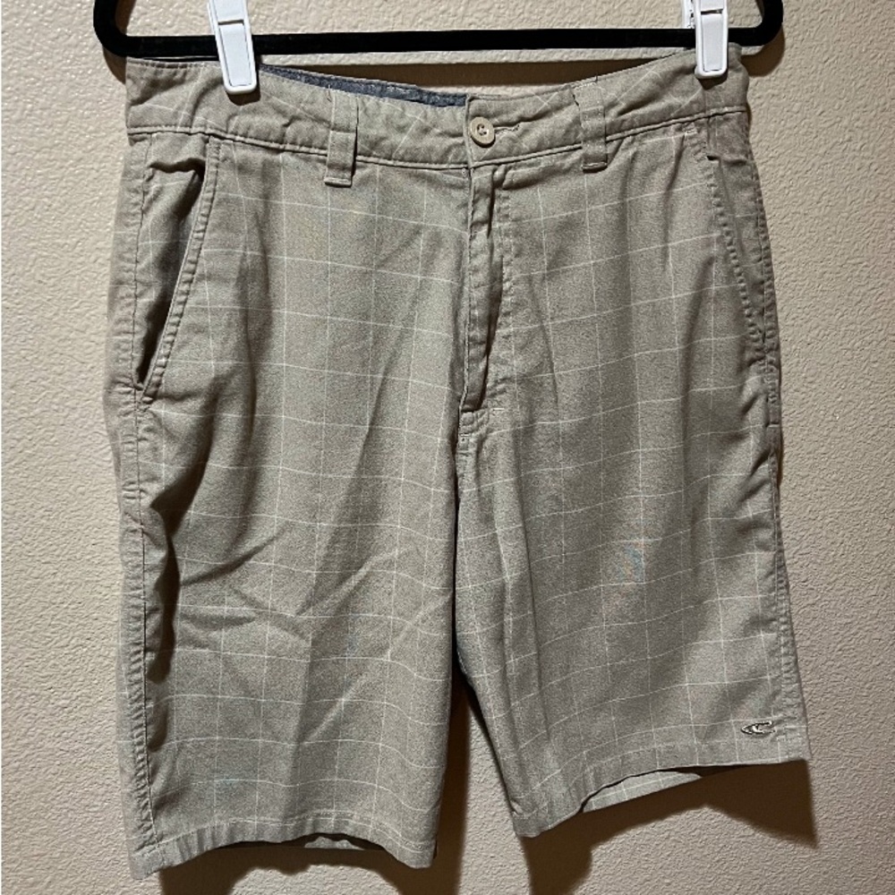O'Neill Men's chino Flat Front Shorts Beige Plaid casual Outdoor Hiking size 32